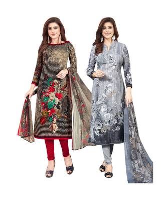Multicolor Printed Synthetic Unstitched Salwar With Dupatta 1