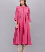 Pink plain cotton long-kurtis