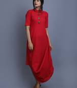 Red plain cotton long-kurtis