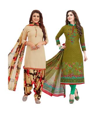 Multicolor Printed Synthetic Unstitched Salwar With Dupatta 1