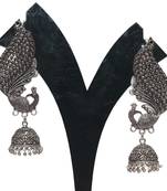Oxidized Peacock motif full ear cover jhumki earrings