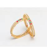 Elegant red, green stone studded pearl pair of bangles