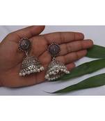 Pearl oxidized jhumki earrings with tinge of pinnk