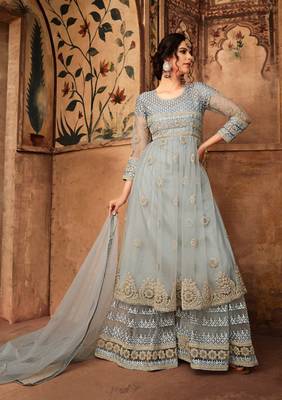 Light-grey embroidered net salwar 1
