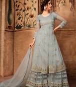 Light-grey embroidered net salwar