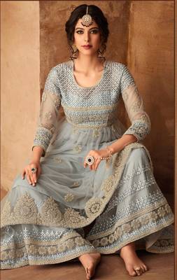 Light-grey embroidered net salwar 2