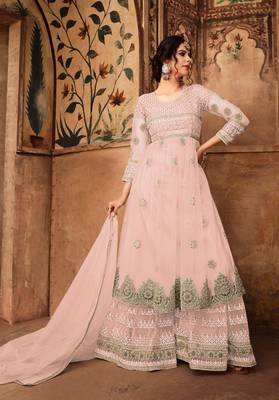 Light-pink embroidered net salwar 1