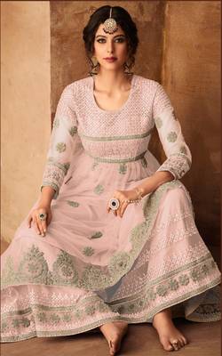 Light-pink embroidered net salwar 2