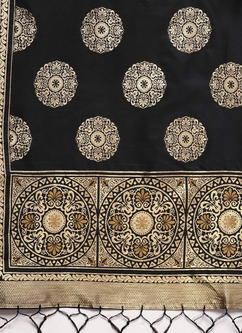 Women Black Color Woven Traditional Dupatta
