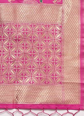 Women Rani Pink Color Woven Traditional Dupatta 2