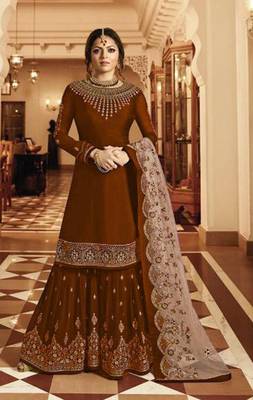 Mustard embroidered satin salwar 1