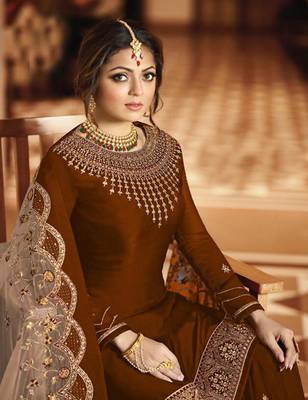 Mustard embroidered satin salwar 2