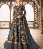Grey embroidered net salwar