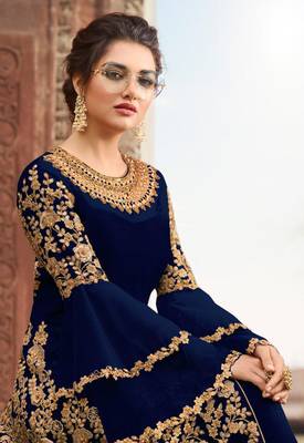 Blue embroidered net salwar 2