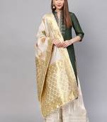 Women Off White Color Woven Traditional Dupatta