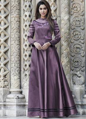 Violet embroidered silk long-kurtis 1