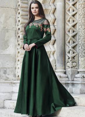Green embroidered silk long-kurtis 1
