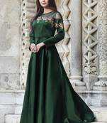 Green embroidered silk long-kurtis