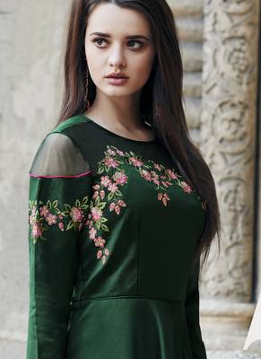 Green embroidered silk long-kurtis 3