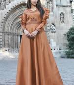 Orange embroidered silk long-kurtis