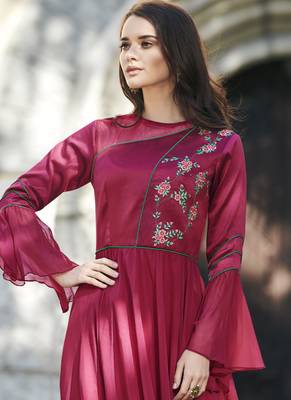 Maroon embroidered silk long-kurtis 3