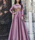 Dark-pink embroidered silk long-kurtis