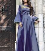 Light-blue embroidered silk long-kurtis