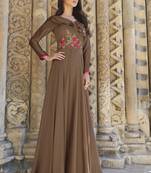 Beige embroidered silk long-kurtis