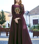 Dark-wine embroidered silk long-kurtis