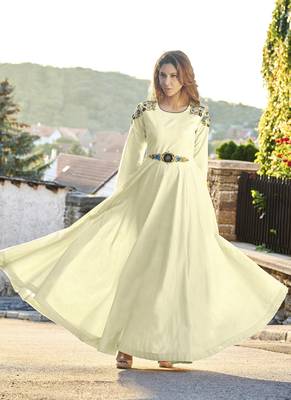 Off-white embroidered silk long-kurtis 1