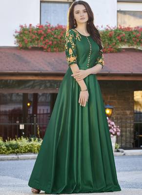 Green embroidered silk long-kurtis 1