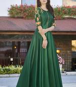 Green embroidered silk long-kurtis