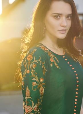 Green embroidered silk long-kurtis 2