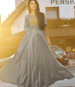 Grey embroidered silk long-kurtis