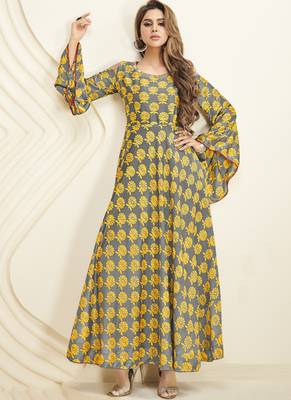 Grey printed rayon long-kurtis 1