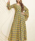 Grey printed rayon long-kurtis