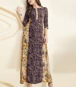 Brown printed rayon long-kurtis