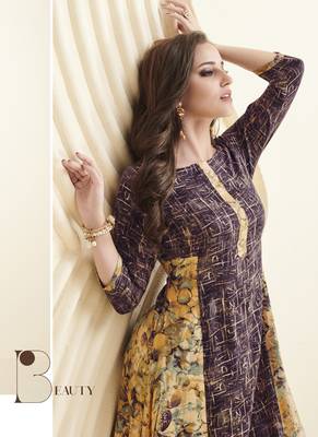 Brown printed rayon long-kurtis 3