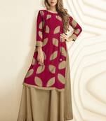 Blood-red printed rayon long-kurtis
