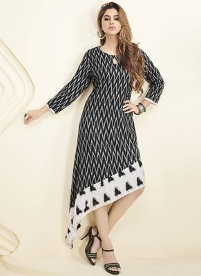 Black printed rayon long-kurtis 1