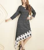 Black printed rayon long-kurtis