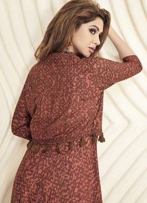 Brown embroidered rayon long-kurtis 2