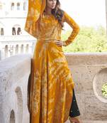 Yellow printed rayon long-kurtis
