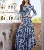 Sky-blue printed rayon long-kurtis