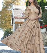 Cream embroidered satin long-kurtis