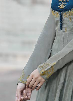Grey embroidered satin long-kurtis 4
