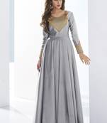 Grey embroidered satin long-kurtis