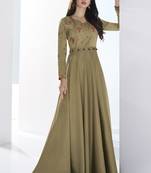 Beige embroidered satin long-kurtis