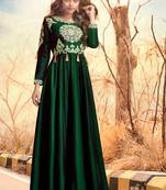 Dark-green embroidered satin long-kurtis