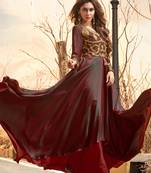 Brown embroidered satin long-kurtis